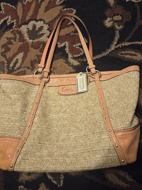 Coach Straw Tote with Tan Leather Trim